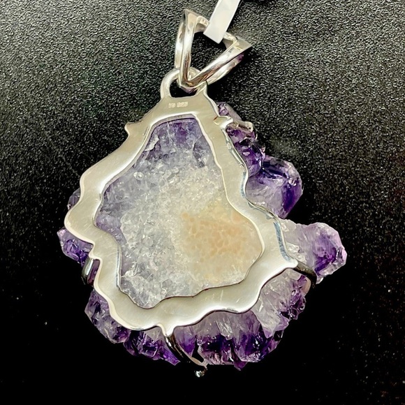 Real Druzy Amethyst NWT statement piece necklace pendant set in genuine silver - Picture 6 of 10